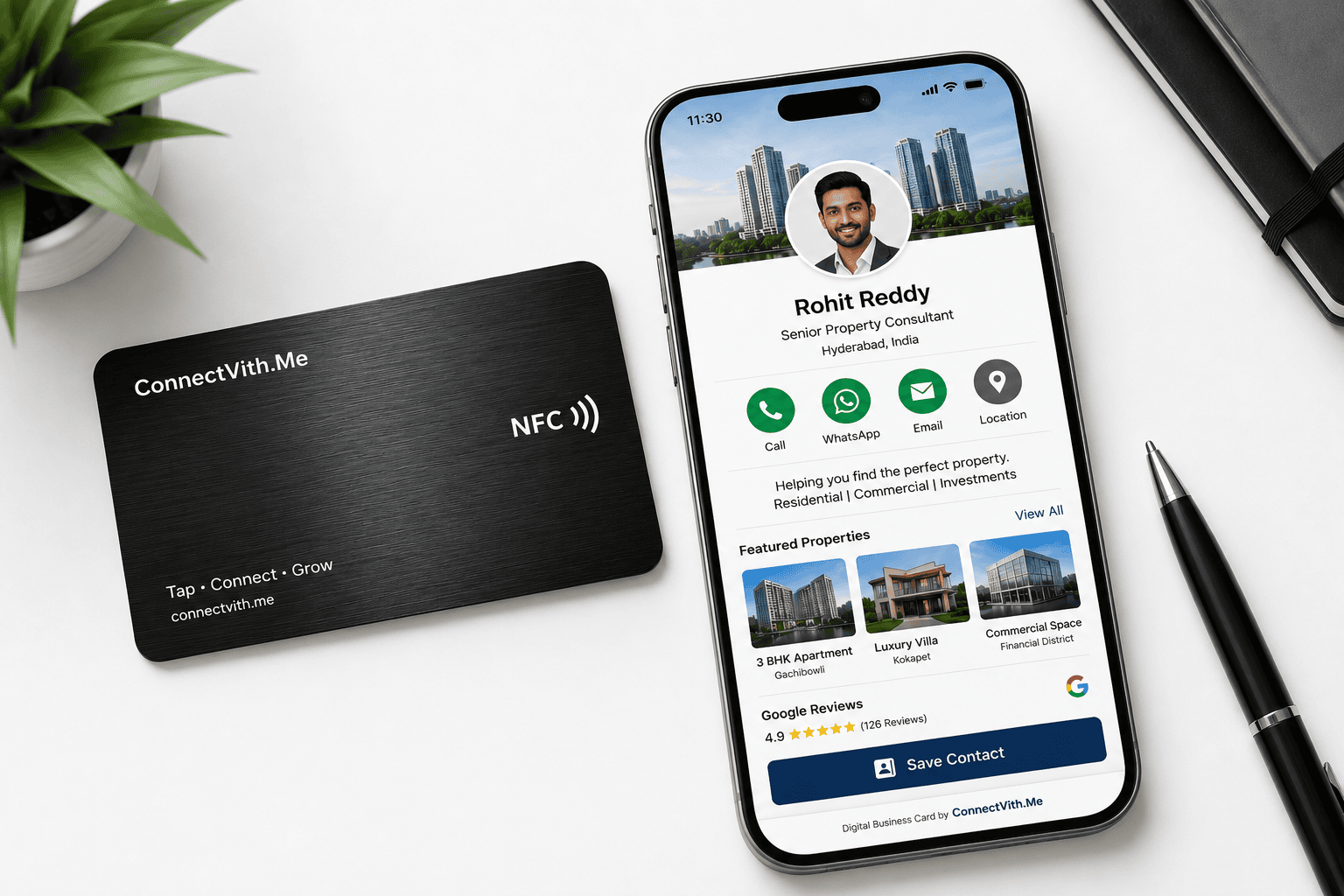 ConnectVith.Me's NFC card with a Digital Visiting Card